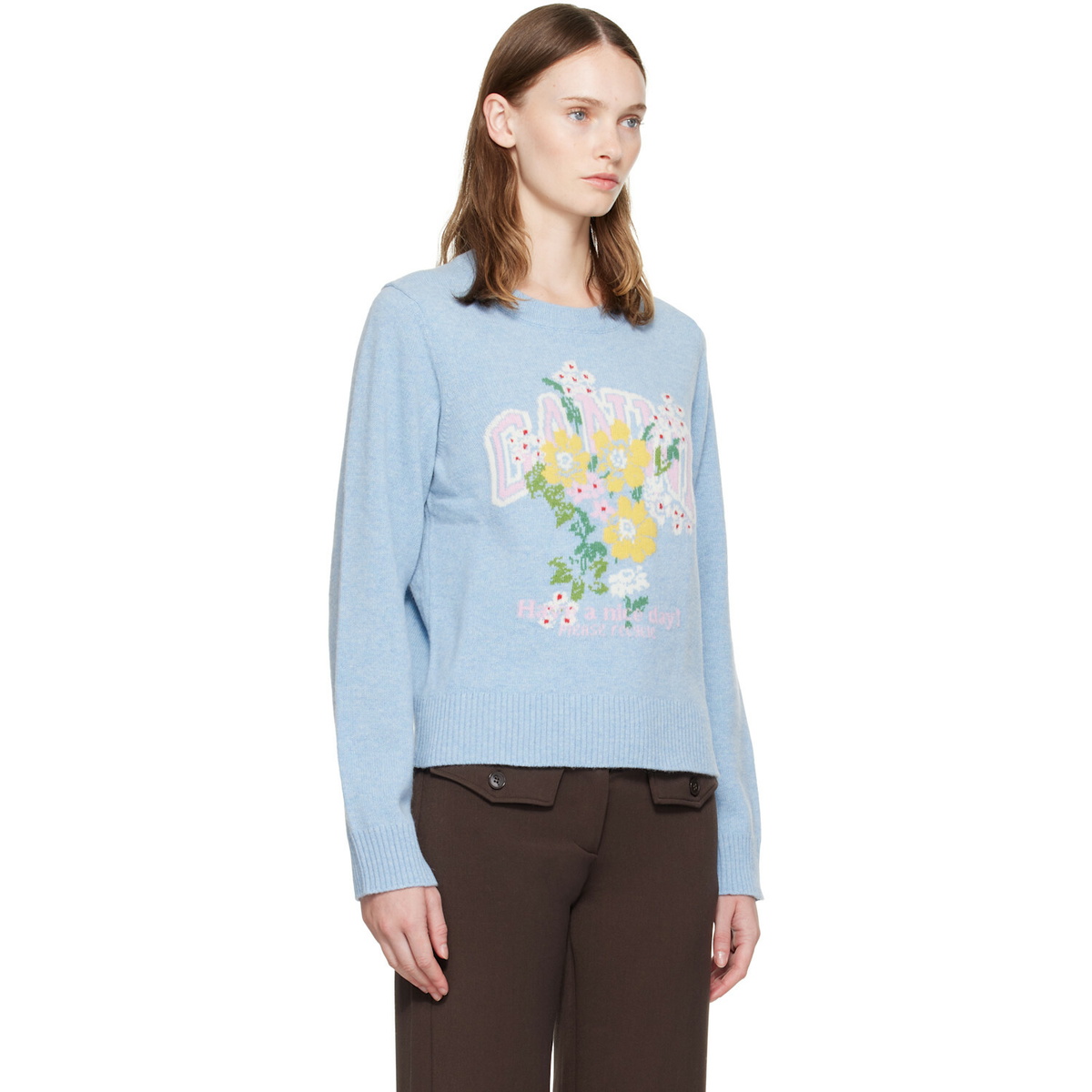 GANNI Blue Flowers Sweater