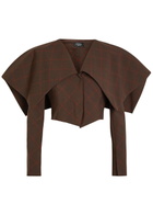 A.W.A.K.E Mode Oversized-collar Checked Cropped Jacket Brown