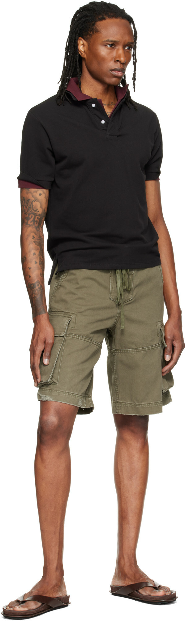 Raimundo Langlois Khaki Double Fly Cargo Shorts