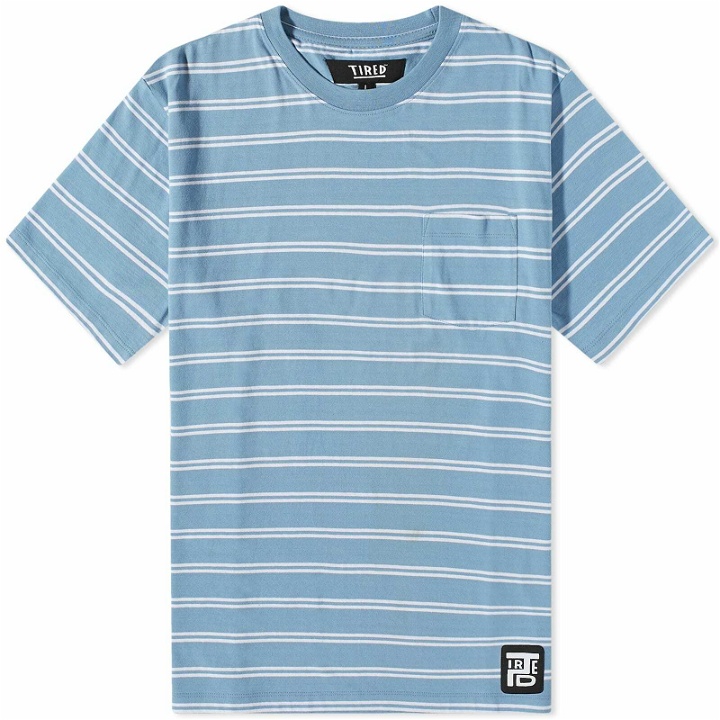 Photo: Tired Skateboards Men's Stamp Stripe Pocket T-Shirt in Bright Blue