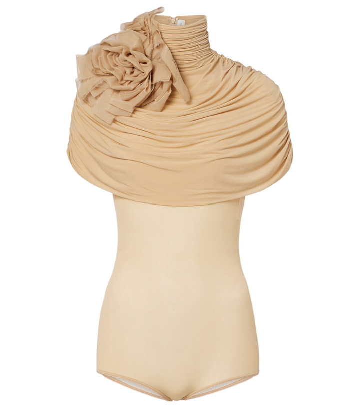 Photo: Magda Butrym Floral-appliqué caped jersey bodysuit