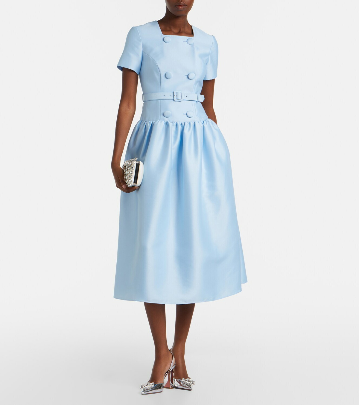 Self-Portrait Belted taffeta midi dress