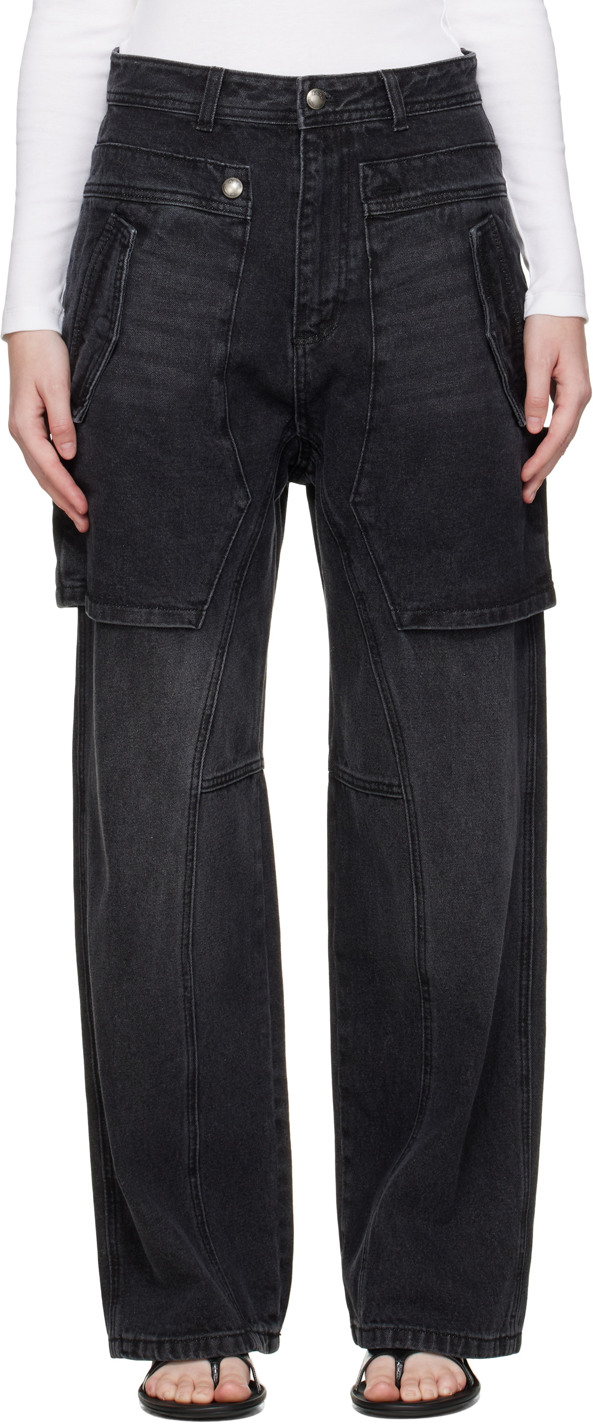 Andersson Bell Black Raptor Layered Wide-Leg Jeans