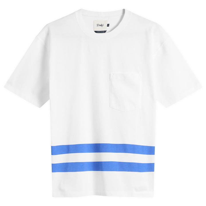 Photo: Drake's Men's Printed Stripe Pocket T-Shirt in White/Blue