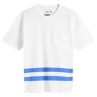 Drake's Men's Printed Stripe Pocket T-Shirt in White/Blue