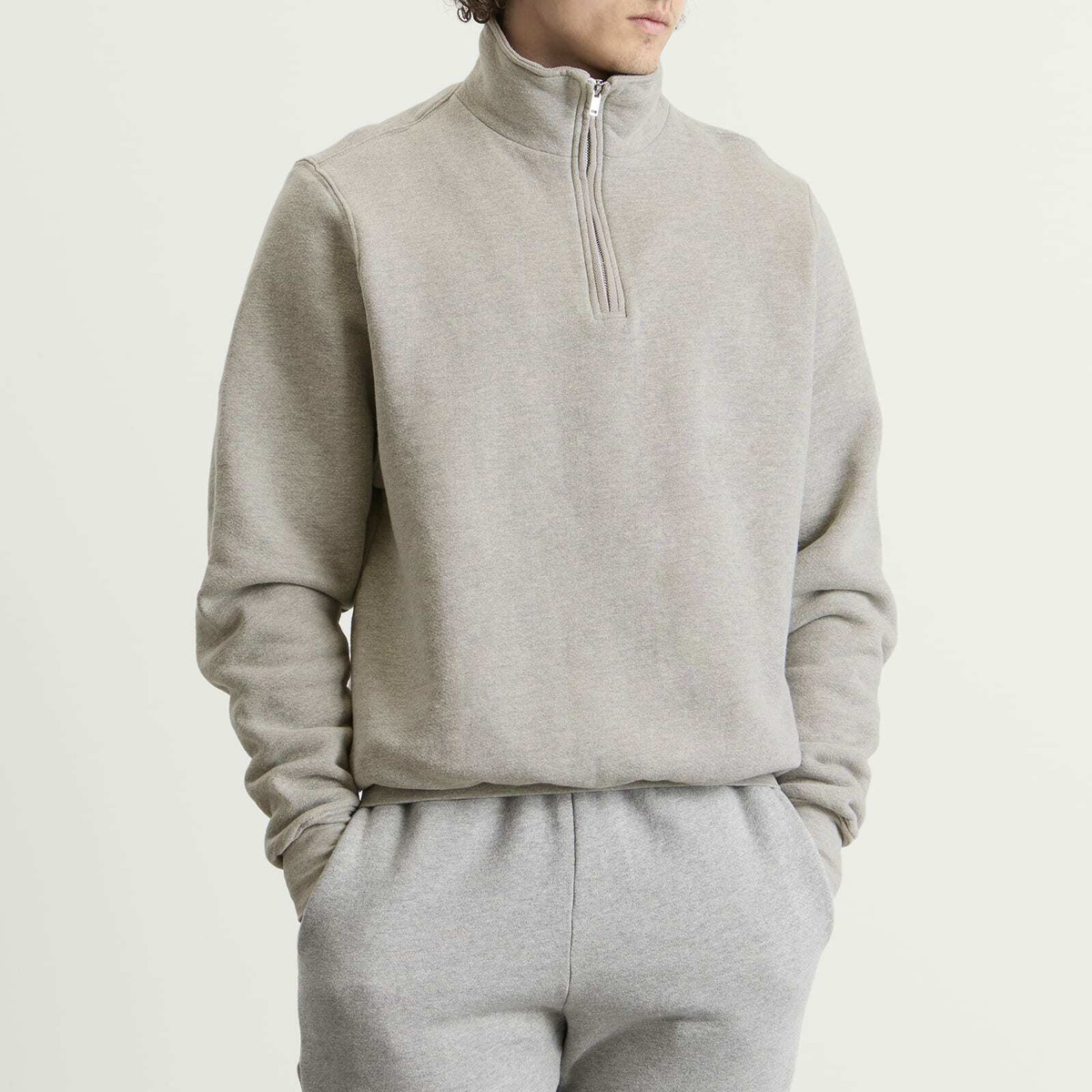 Les Tien Men's Heavyweight Half Zip Yacht Pullover in Heather Grey