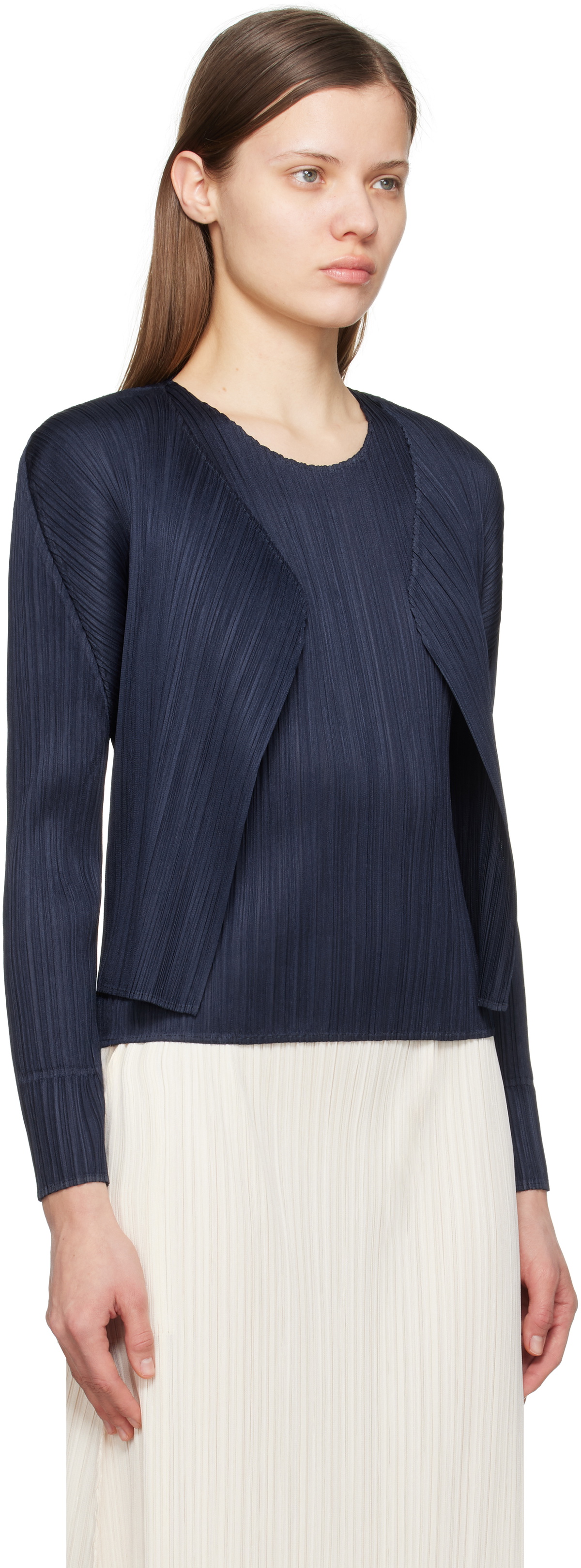 PLEATS PLEASE ISSEY MIYAKE Navy New Colorful Basics 4 Cardigan