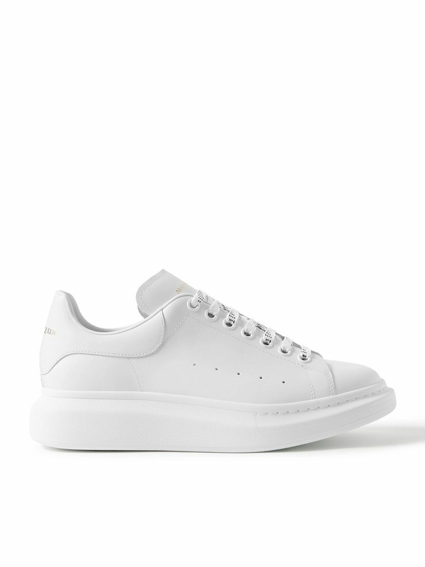 Photo: McQueen - Exaggerated-Sole Leather Sneakers - White