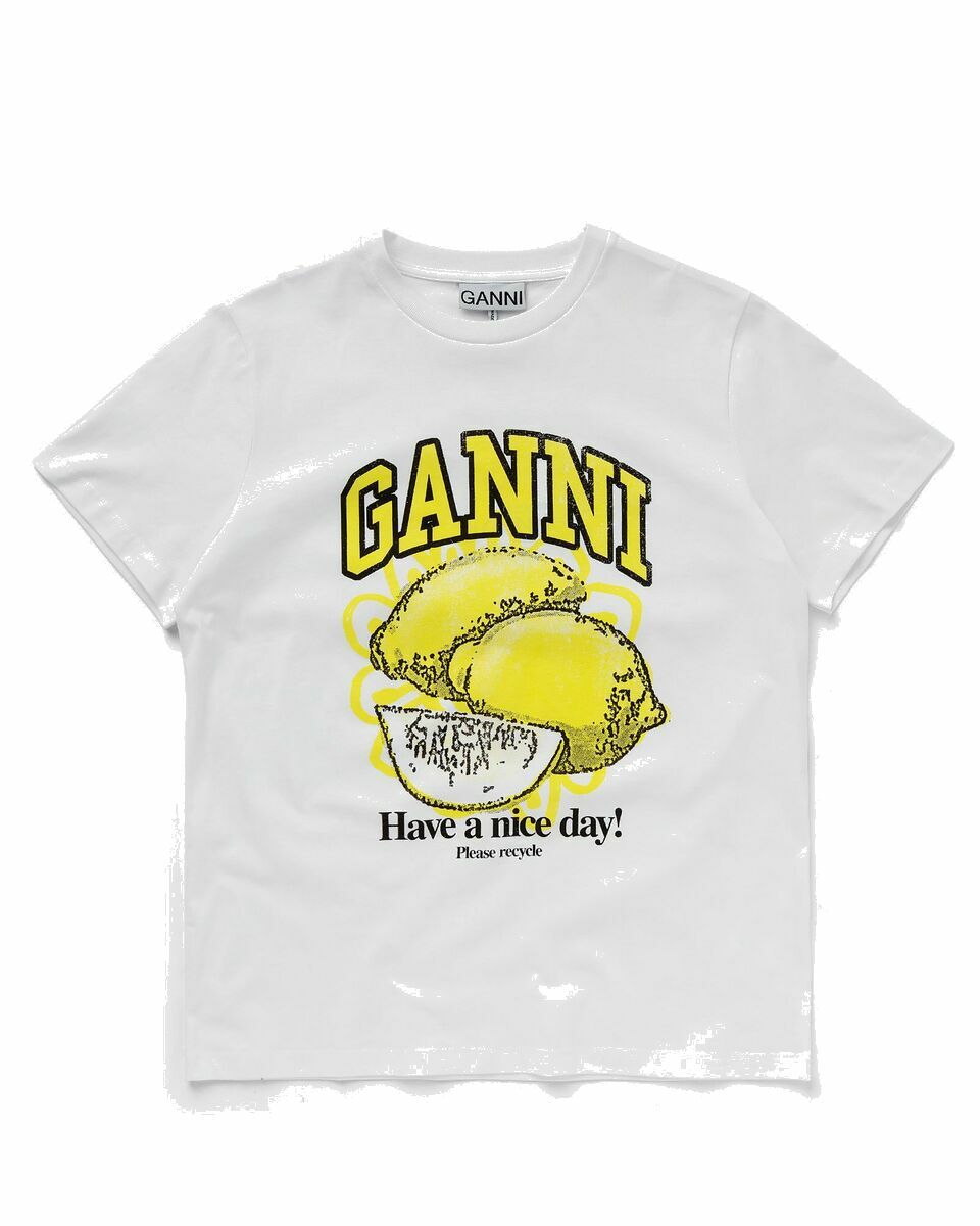 Photo: Ganni Basic Jersey Lemon Relaxed T Shirt White/Yellow - Womens - Shortsleeves