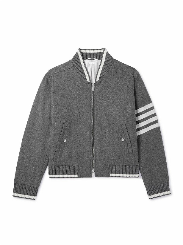 Photo: Thom Browne - Striped Wool and Cashmere-Blend Zip-Up Bomber Jacket - Gray