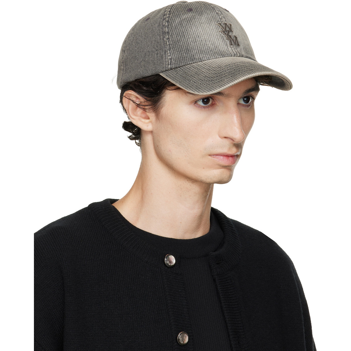 WOOYOUNGMI Gray Ribbed Denim Logo Ball Cap