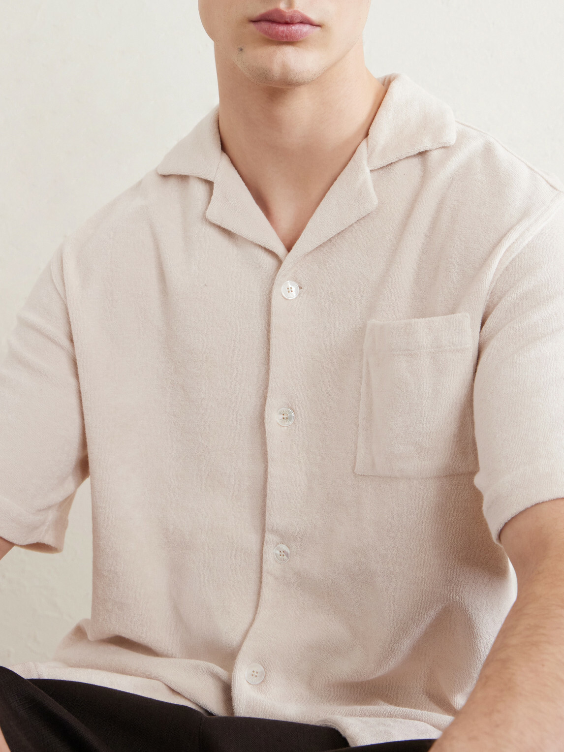 FEDELI - Camp-Collar Cotton-Terry Shirt - Neutrals Fedeli