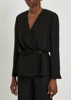 Chloe Draped Woven Wrap Blouse Black