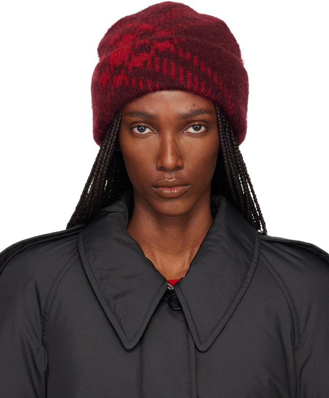 Photo: Burberry Burgundy Check Mohair Wool-Blend Beanie