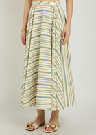 Thierry Colson Audrey Striped Cotton Midi Wrap Skirt Yellow