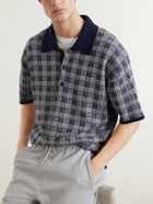The Elder Statesman - Checked Cashmere Polo Shirt - Blue