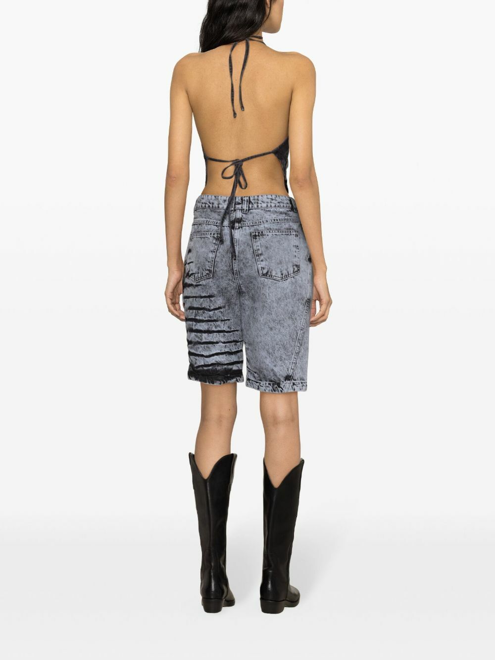 Masha Popova Blue Bleached-Effect Denim Shorts