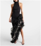 Rotate Halterneck sequined ruffled gown