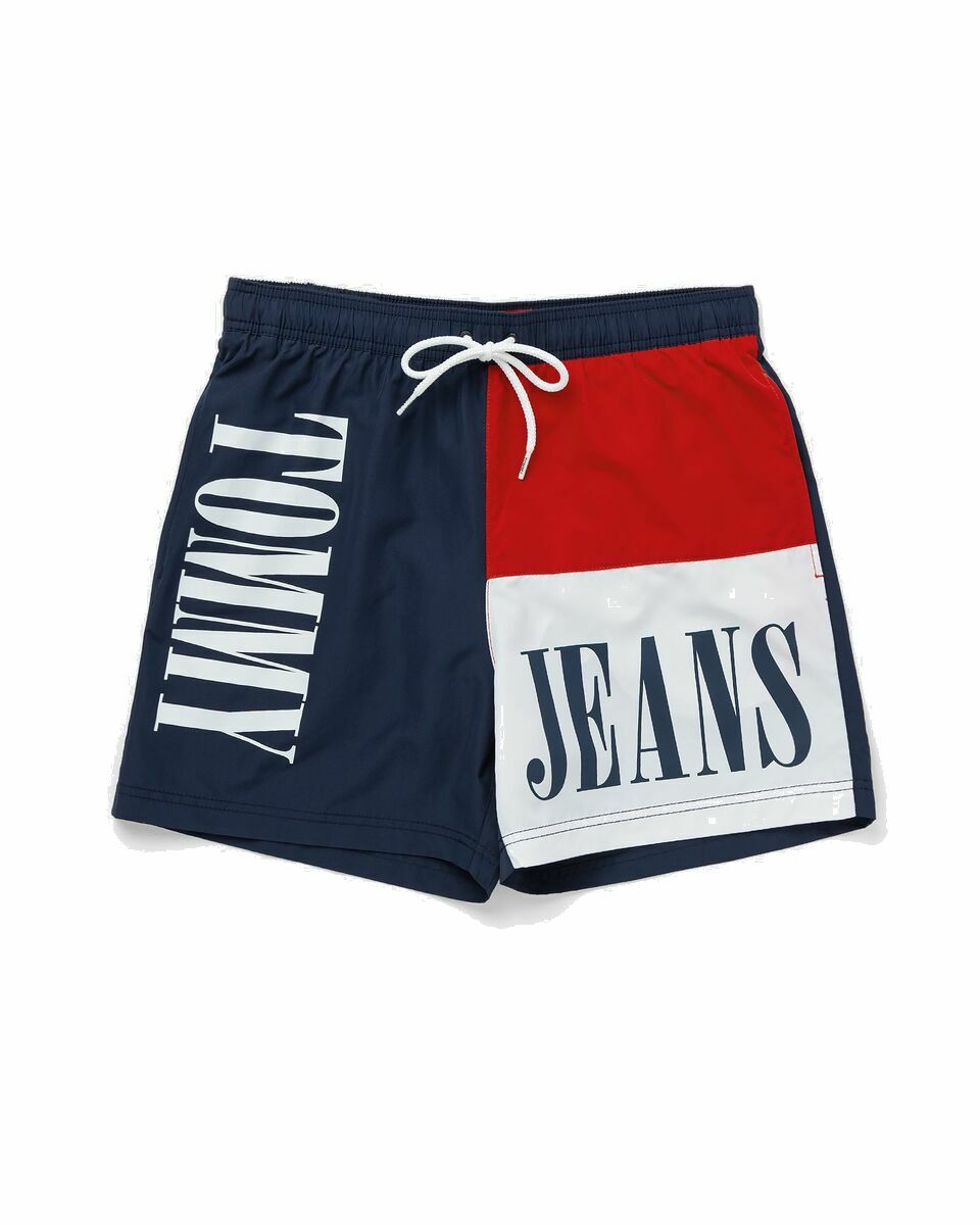 Photo: Tommy Jeans Medium Drawstring Colorblock Shorts Blue|Red - Mens - Swimwear
