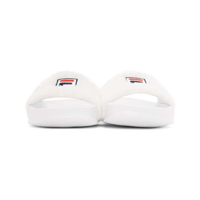 Baja East White Fila Edition Shearling Drifter Slides