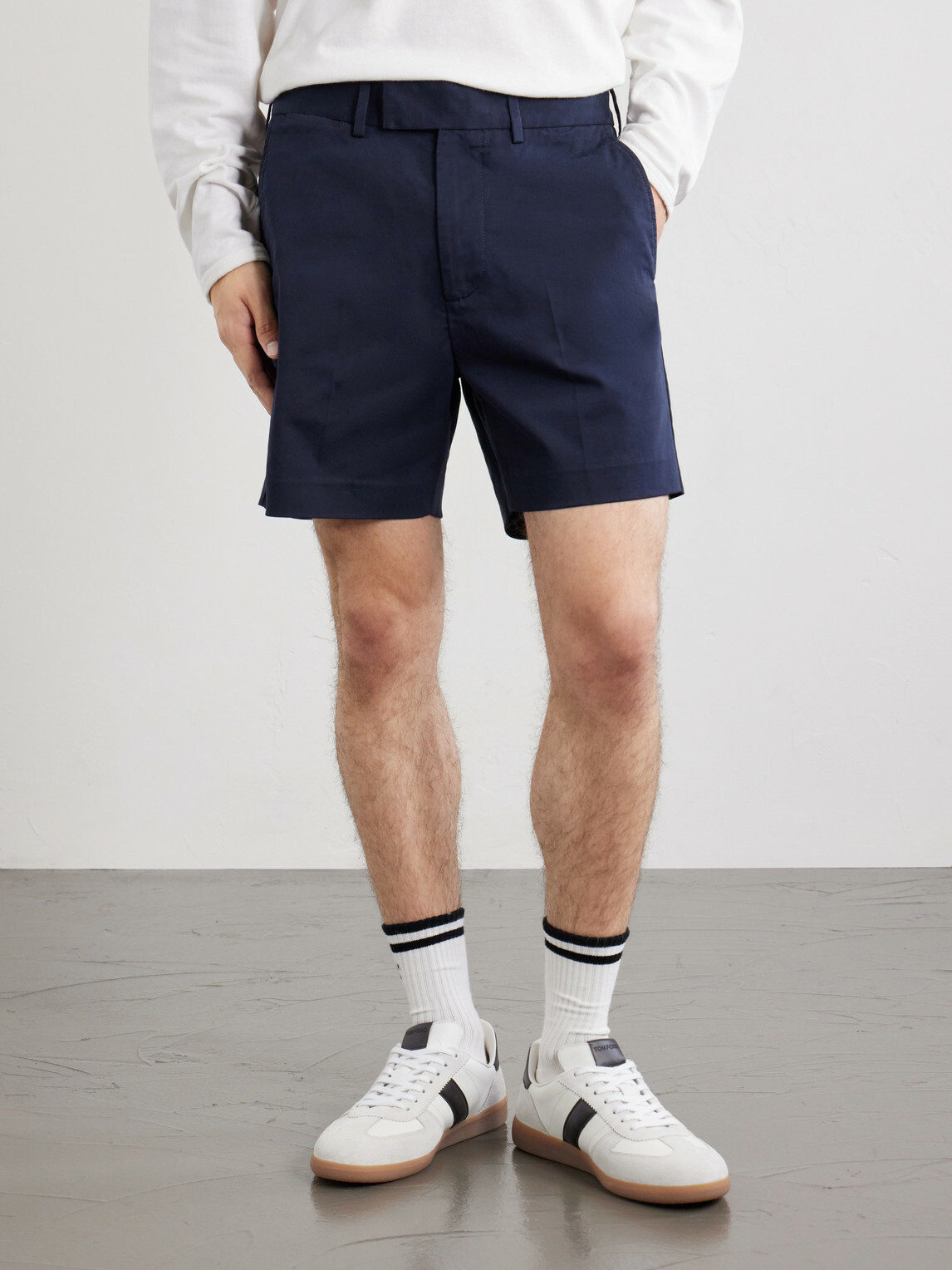 TOM FORD - Straight-Leg Cotton-Blend Twill Shorts - Blue