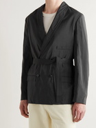 Lemaire - Shawl-Collar Belted Double Breasted Crinkled Silk-Blend Blazer - Black