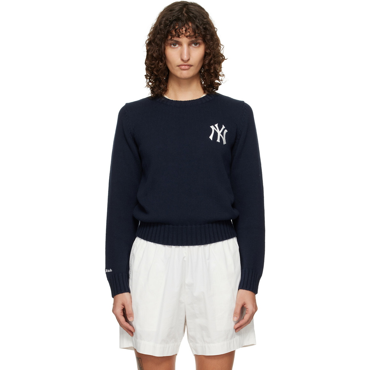Sporty & Rich Navy Heritage Yankees Serif Knitted Sweater