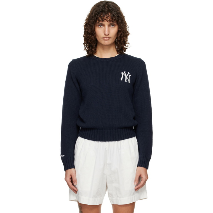 Photo: Sporty & Rich Navy Heritage Yankees Serif Knitted Sweater