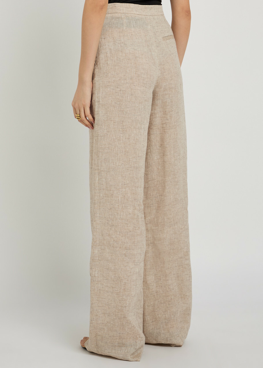 Emporio Armani Wide-leg Linen-blend Trousers Beige