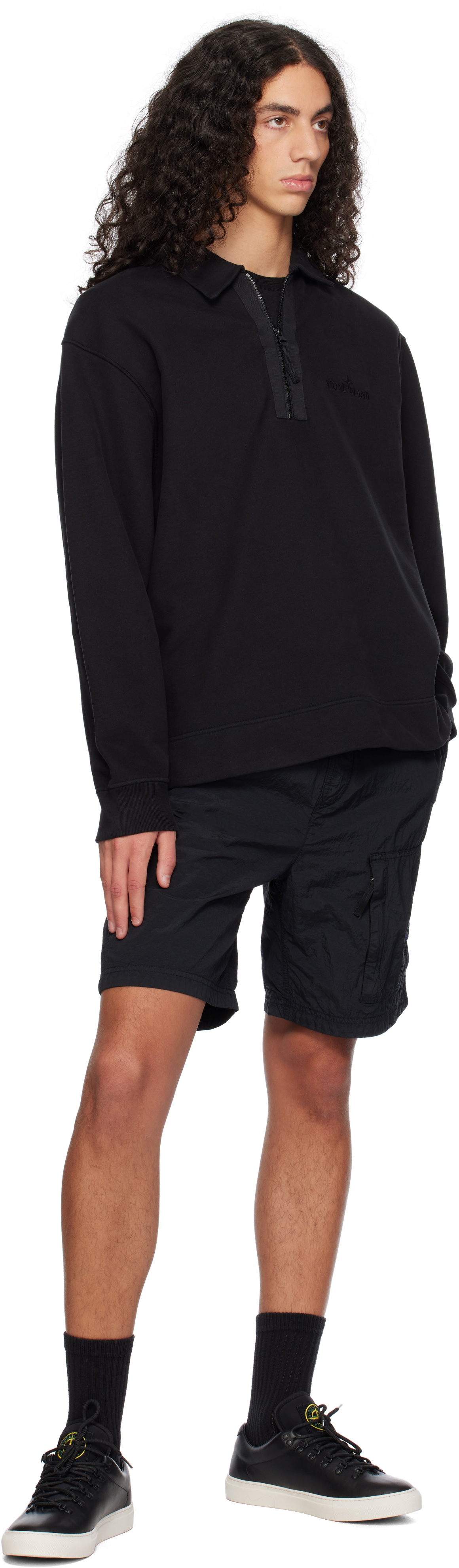 トップス 23ss stone  half zip knit polo STONE ISLAND Knitted Zip Polo Shirt Black - Clothing from