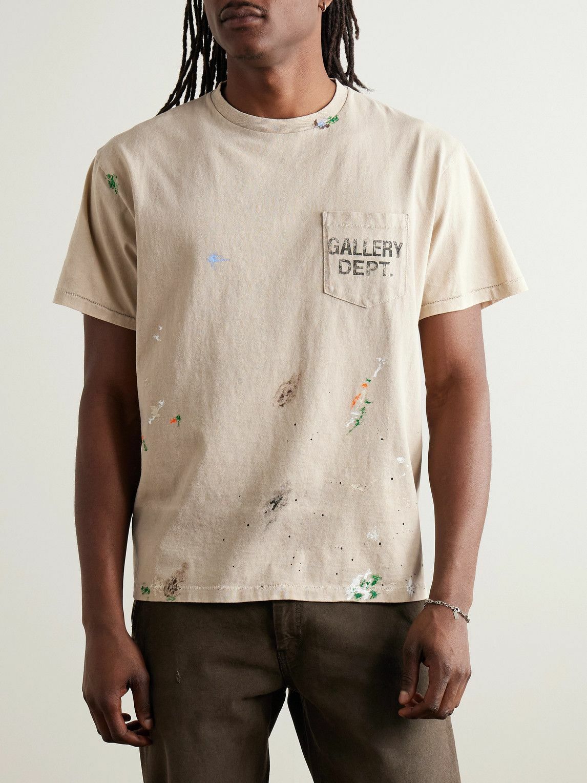 Gallery Dept. - Logo-Print Paint-Splattered Cotton-Jersey T-Shirt - Neutrals