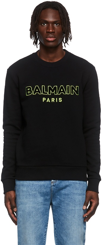 Photo: Balmain Black Flocked Logo Sweatshirt
