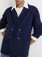Inis Meáin - Double-Breasted Striped Wool, Cashmere and Cotton-Blend Blazer - Blue