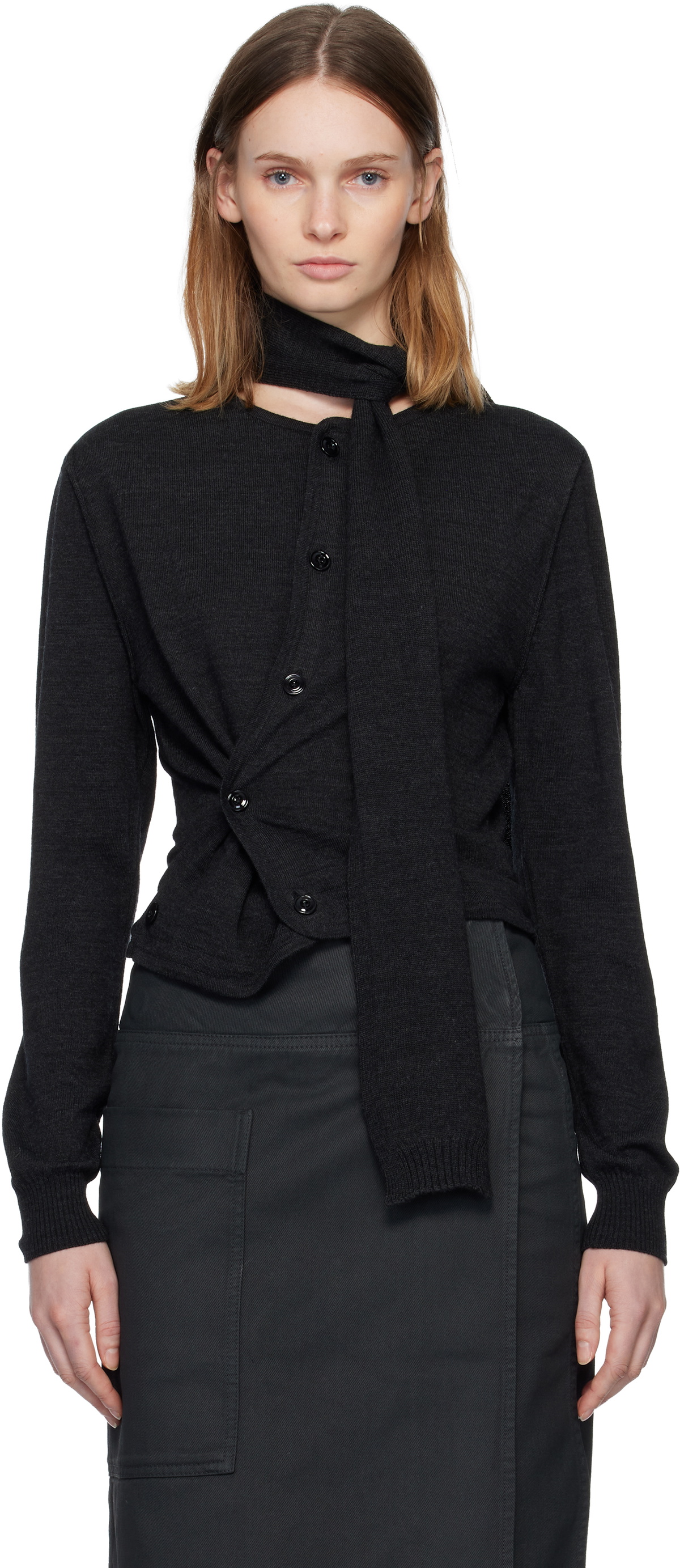 LEMAIRE: Gray Twisted Cardigan | SSENSE