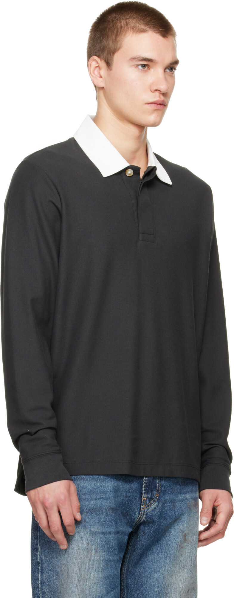 rag & bone Black Piqué Rugby Polo