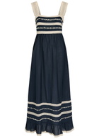 Rixo Malie Lace-trim Cotton-blend Midi Dress Navy