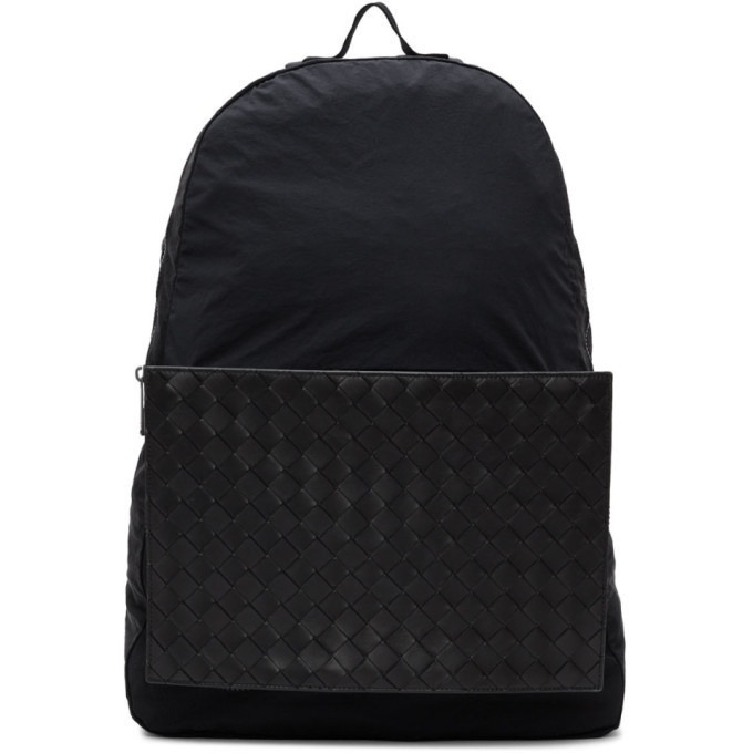 Photo: Bottega Veneta Black Intrecciato Packable Backpack