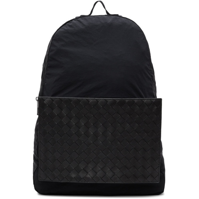 Photo: Bottega Veneta Black Intrecciato Packable Backpack