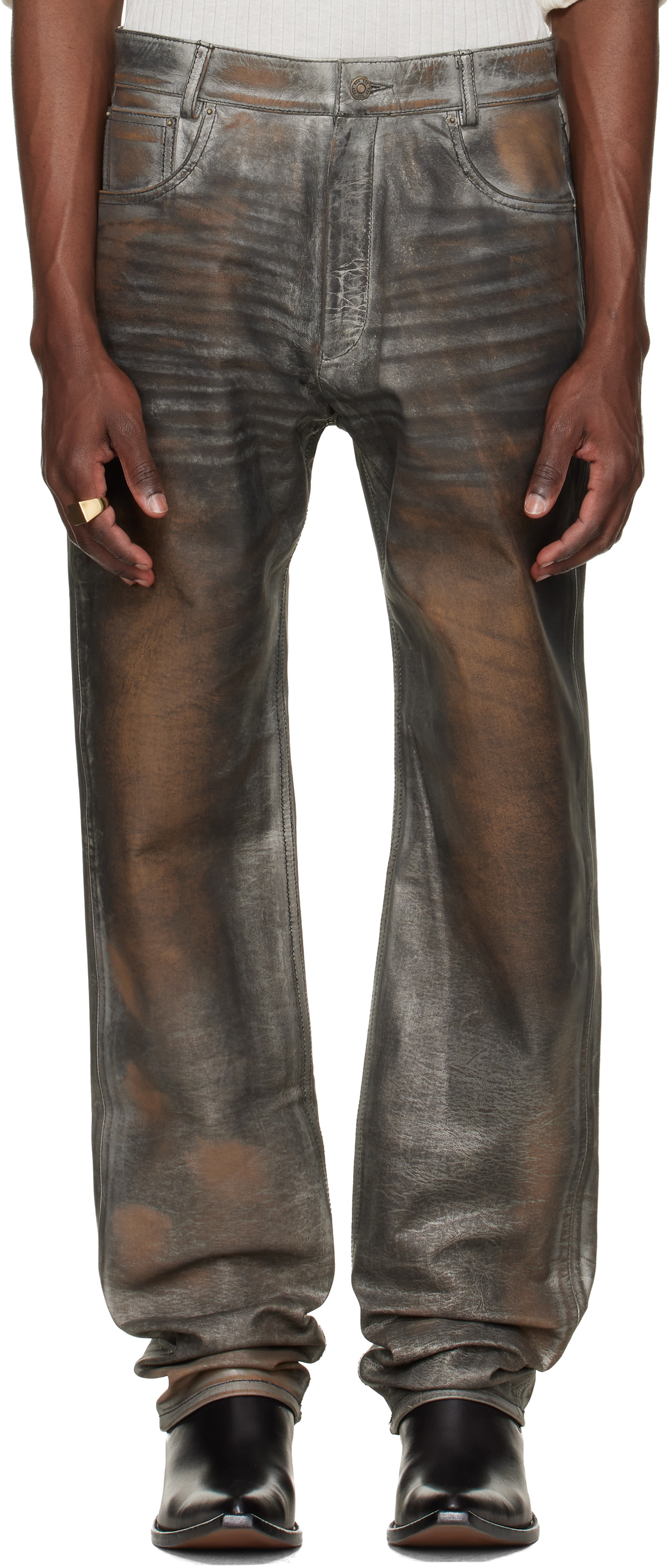424 Gray Fivepocket Leather Pants