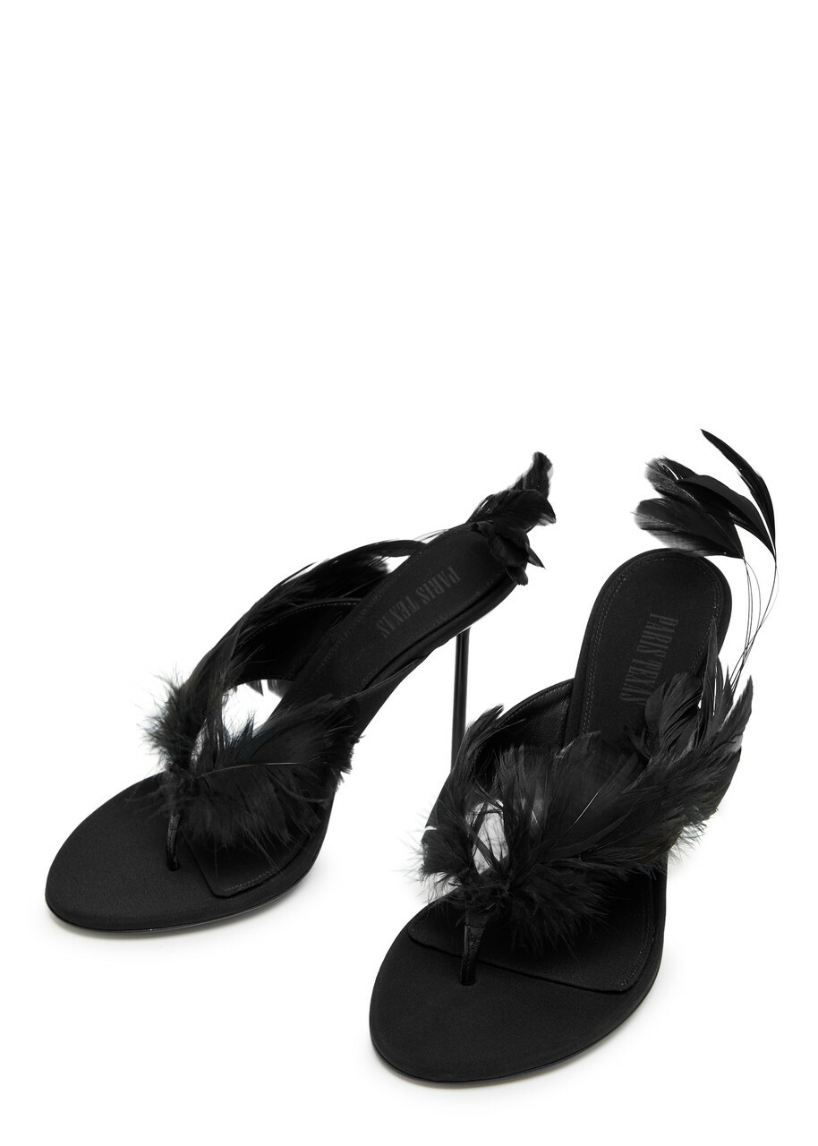 Paris Texas Lidia Feather 105 Crepe Thong Mules Black