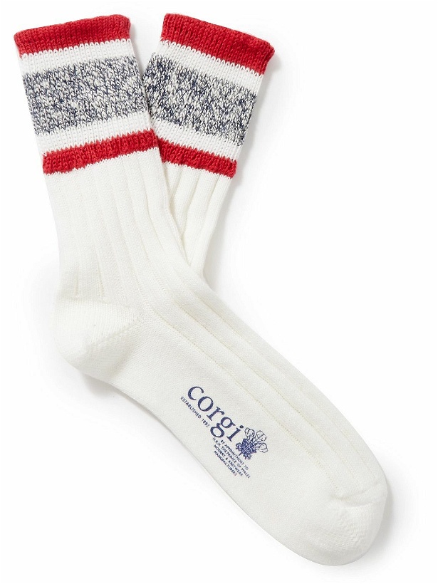 Photo: Corgi - Striped Ribbed Cotton Socks - White