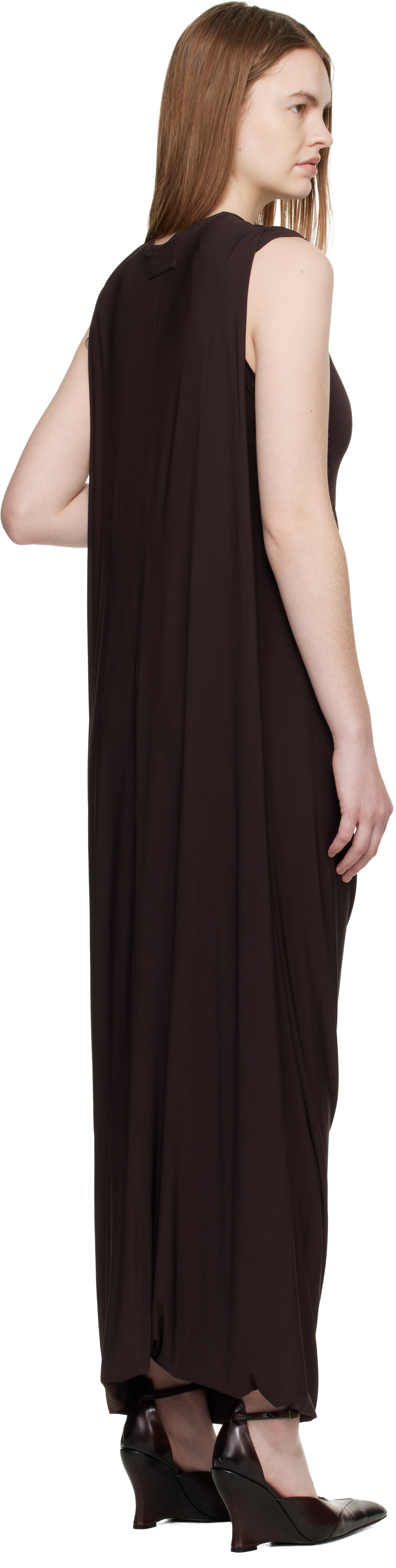 Jean Paul Gaultier Brown Double Layer Draped Maxi Dress