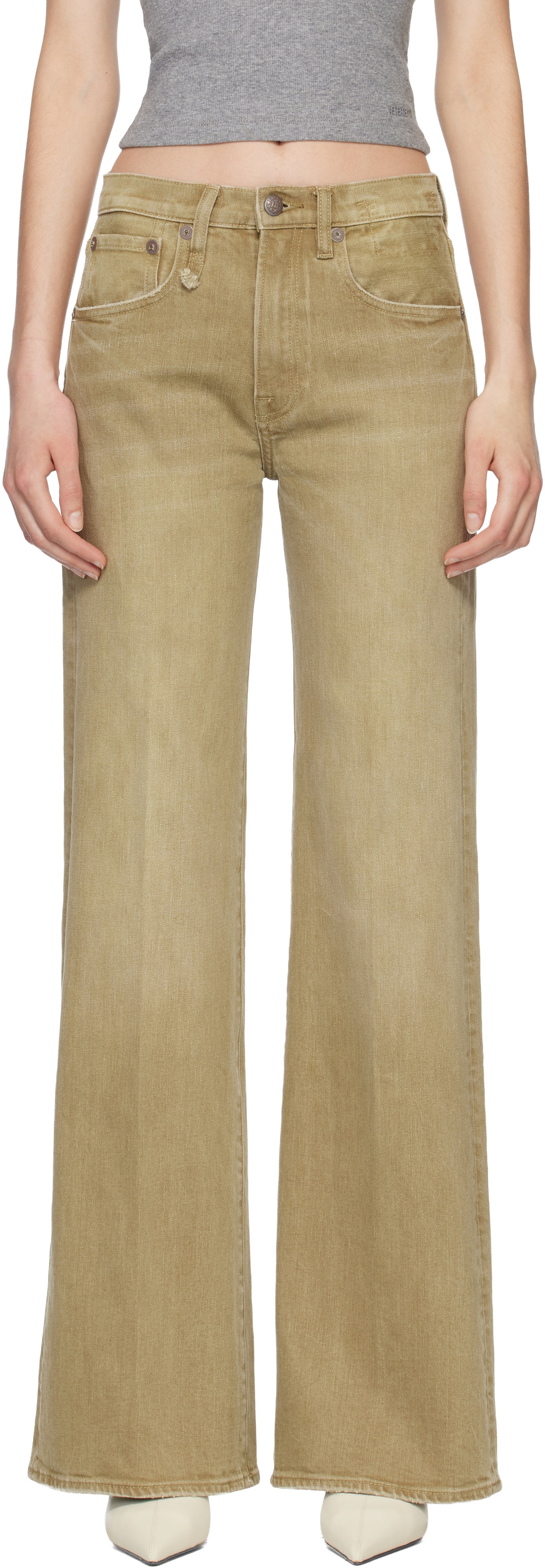 R13 Beige Flared High-Rise Jeans