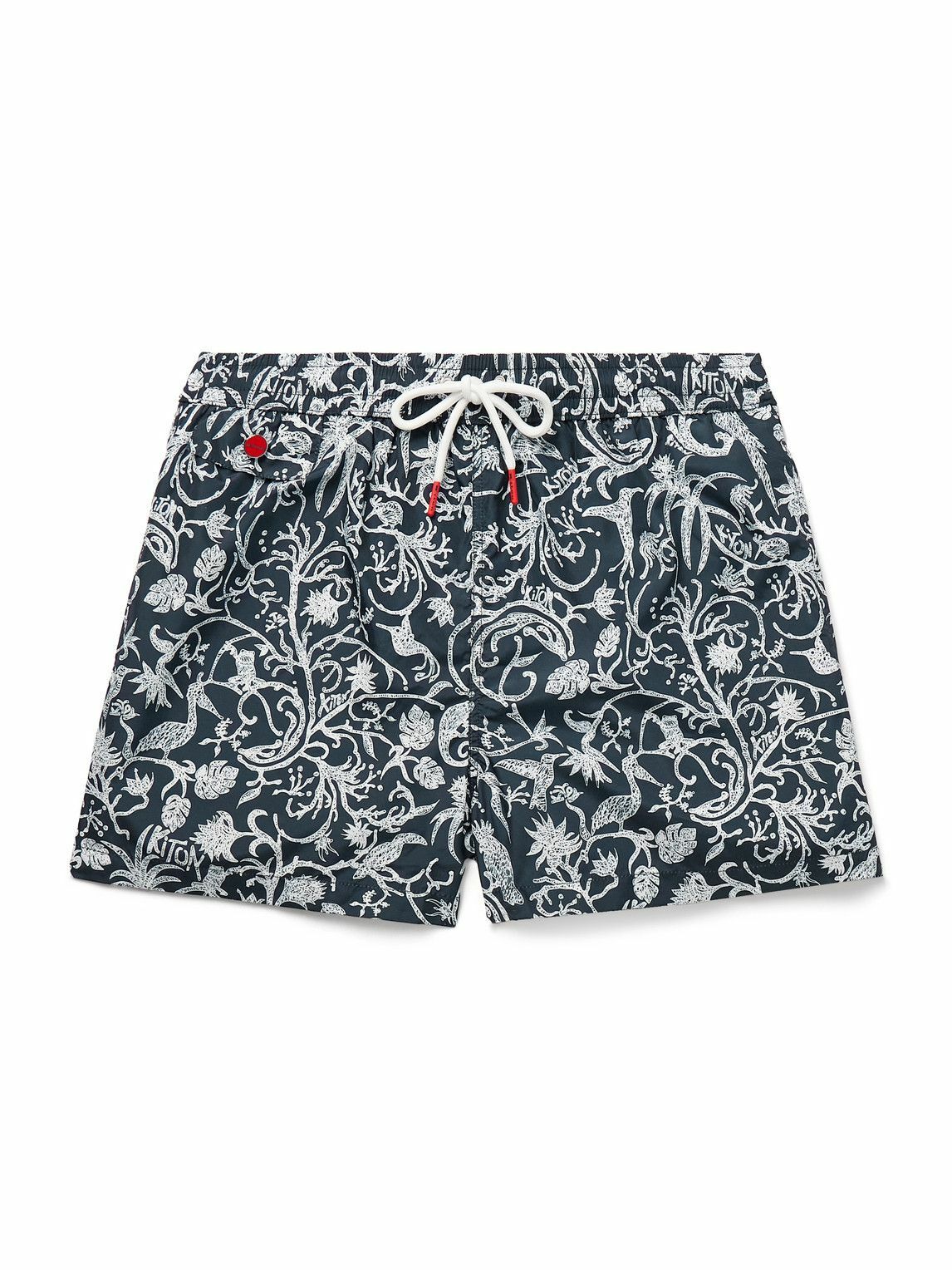 Kiton - Straight-Leg Mid-Length Printed Swim Shorts - Blue