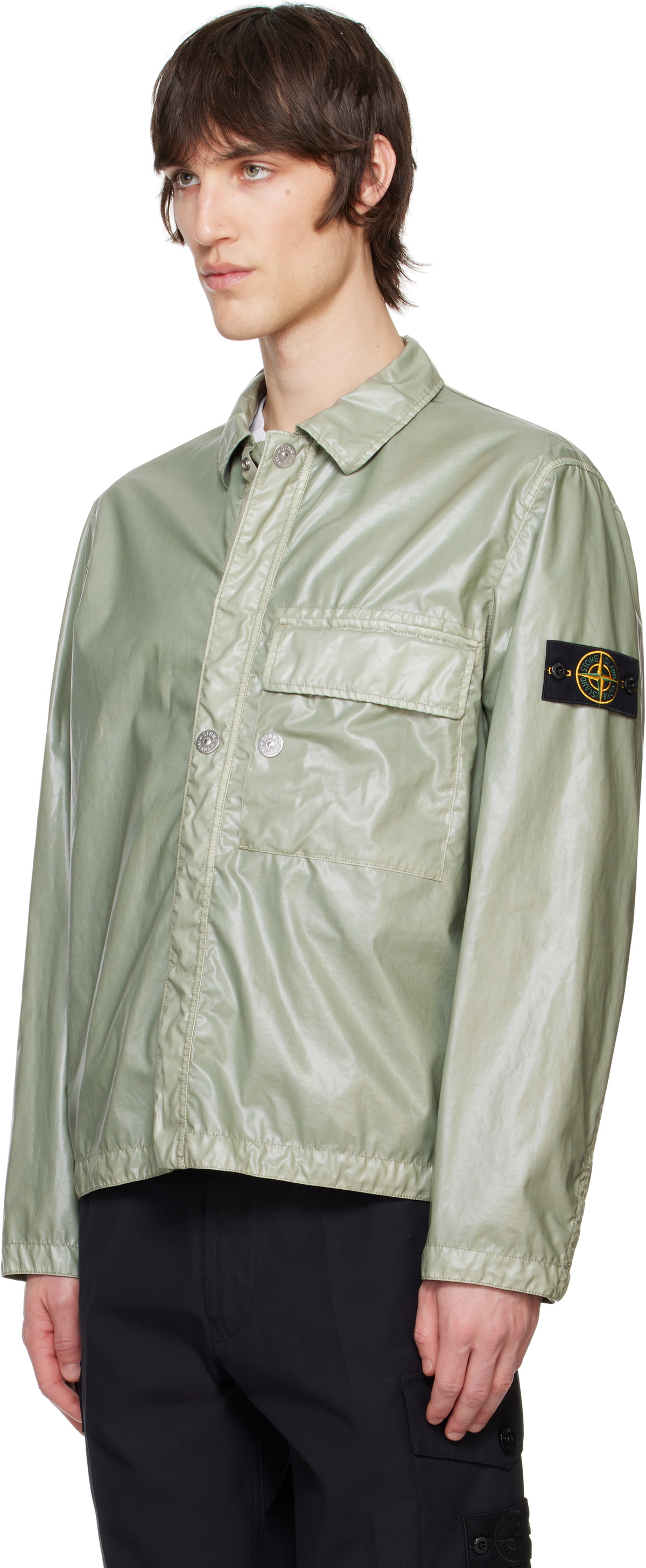 Stone Island Green Mussola Gommata-TC Overshirt Stone Island