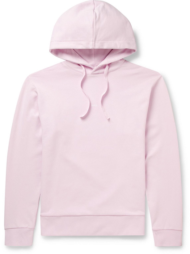 Photo: A.P.C. - Larry Logo-Print Cotton-Jersey Hoodie - Pink