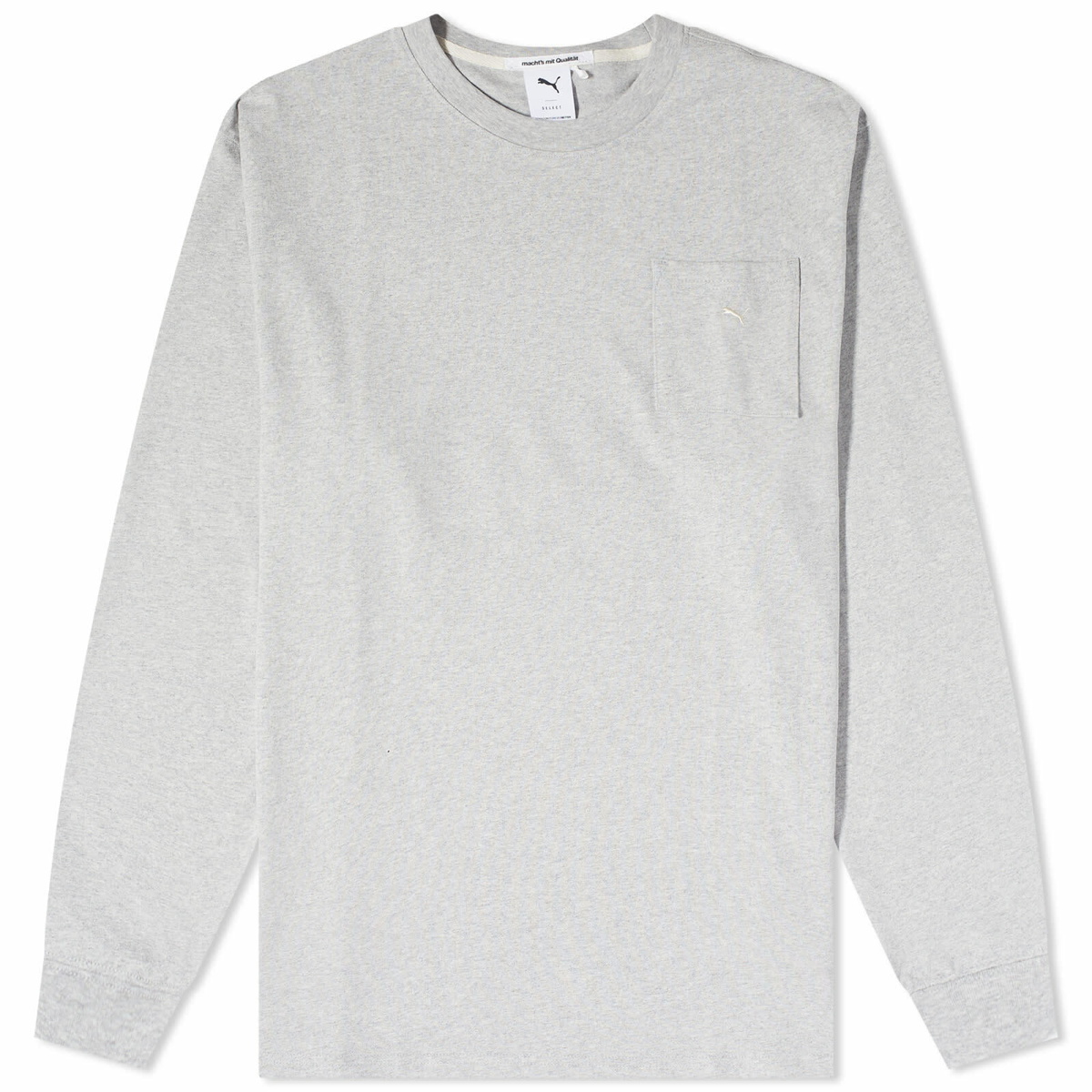 Puma Men\'s Long Sleeve Grey Light Puma T-Shirt Baseline in Heather MMQ Pocket
