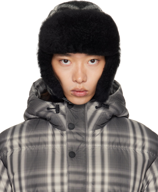 Photo: Burberry Black & Off-White Check Wool Trapper Hat