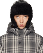 Burberry Black & Off-White Check Wool Trapper Hat
