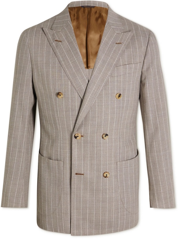 Photo: THOM SWEENEY - Unstructured Double-Breasted Pinstriped Wool Blazer - Brown